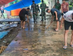 Wujud Kepedulian Terhadap Kebersihan, Koramil 01/Maiwa Kembali Gelar Karya Bakti Pembersihan Pasar Tradisiona