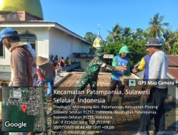 Babinsa Kodim 1404/Pinrang Dan Warga Kerja Bakti Cor Lantai Masjid Di Desa Malimpung