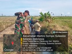 Babinsa Koramil-02 Kodim 1404/Pinrang Bantu Warga Gotong-royong Bersihkan Saluran Irigasi