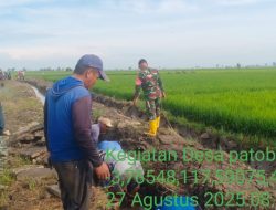 Babinsa Koramil-02 Kodim 1404/Pinrang Bantu Warga Bersihkan Saluran Irigasi