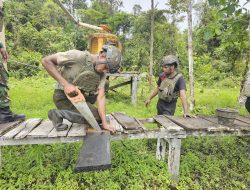 Satgas Yonif 733/Masariku Perbaiki Jembatan untuk Akses ke Sekolah di Kampung Rimba Mumugu