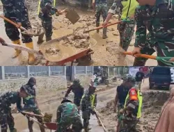 Tim Gulbencal TNI Kodim 0102/Pidie dan Armed 17/RC Bersihkan Lumpur Sisa Banjir di Area Jalan Lhoknga