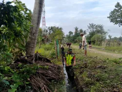 Babinsa Koramil 03/Delima Bersama Warga Gotong Royong Bersihkan Drainase Utama Desa