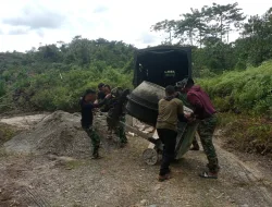 Satgas TMMD ke 127 Turunkan Mesin Molen Untuk Bantu Percepatan pembuan Box Culvert