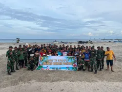 Personel Yonif TP 876/PLT Gelar Aksi Bersih Pantai Maujawa Peringati Hari Peduli Sampah Nasional.