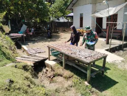 Babinsa Koramil 06/Teluk Dalam Bantu Warga Jemur Ikan Kering