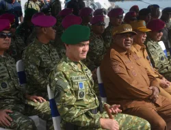 Danrem 181/PVT Hadiri Upacara Purna Tugas Satgas Pam Tas RI–PNG Mobile Yon Marinir 10/SBY