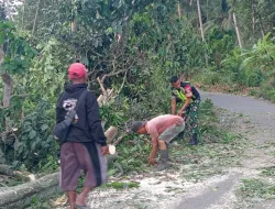 Babinsa Koramil 05/Indra Jaya Bersama Warga Gotong Royong Bersihkan Jalan Desa dari Pepohonan Merambat